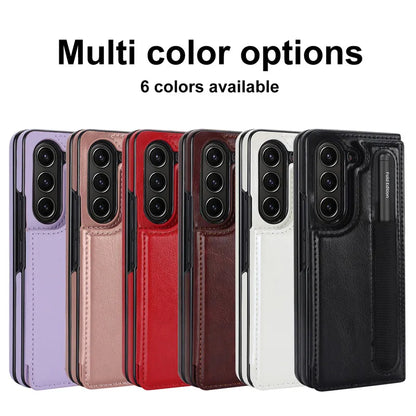 Pen Slot Leather Wallet Card Phone Case for Samsung Galaxy Z Fold 7 6 5 4 3 Fold6 Fold5 Fold4 Fold3 Retor Flip Stand Cover Etui