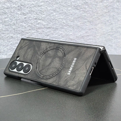 Magnetic Sheepskin Leather Case For Samsung Galaxy Z Fold 3 4 5 6 7 For Magsafe Wireless Charging Hard PC Protective Cover