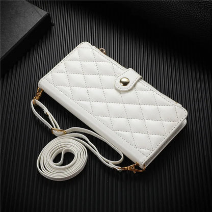 Crossbody Lanyard Leather Zip Wallet Card Slot Phone Case for Samsung Galaxy Z Fold 7 6 5 4 3 Wrist Strap Flip Stand Cover Etui
