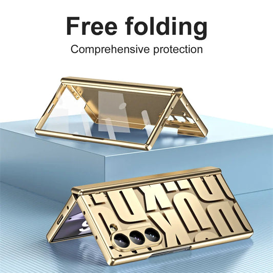 For Samsung Z Fold 3 4 5 6 5G Luxury Fashion Hinge Folding Phone Case For Samsung Z Fold 6 7 5G Trendy PC Back Cover Protective