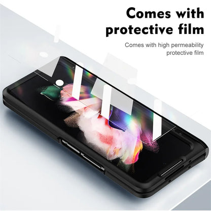 For Samsung Galaxy Z Fold 5 4 3 2 5G Armor Hinge Hidden Bracket PC Phone Case Screen Protector Film Shockproof Protector Case