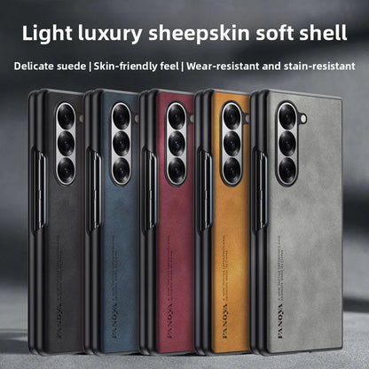 Luxury Sheepskin Leather TPU Camera Protect Sheepskin Fold Soft Phone Case for Samsung Galaxy Z Fold 7 6 5 4 3 Skin Feel Cover