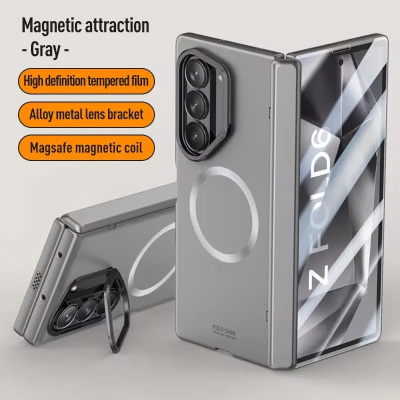 Magnetic Hinged Holder Cover For Samsung Galaxy Z Fold 6 Fold6 zfold6 Case With Tempered Glass Shockproof Cases Kickstand Fundas