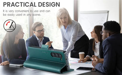 Luxury Magnetic Leather Wallet Multi Card Phone Case for Samsung Galaxy Z Fold 7 6 5 Fold6 Fold5 Shockproof Stand Cover Back Bag