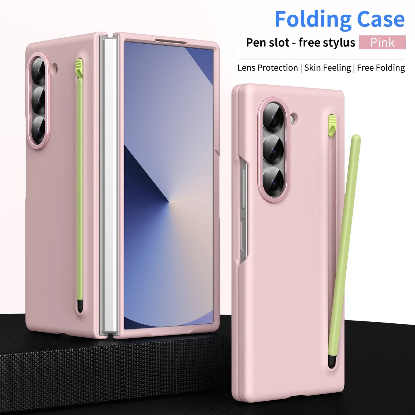 For Samsung Galaxy Z Fold 6 5 4 3 Case Color Skin Friendly Matte Elastic Pen Optional with Tempered Film Shockproof Hard Cover