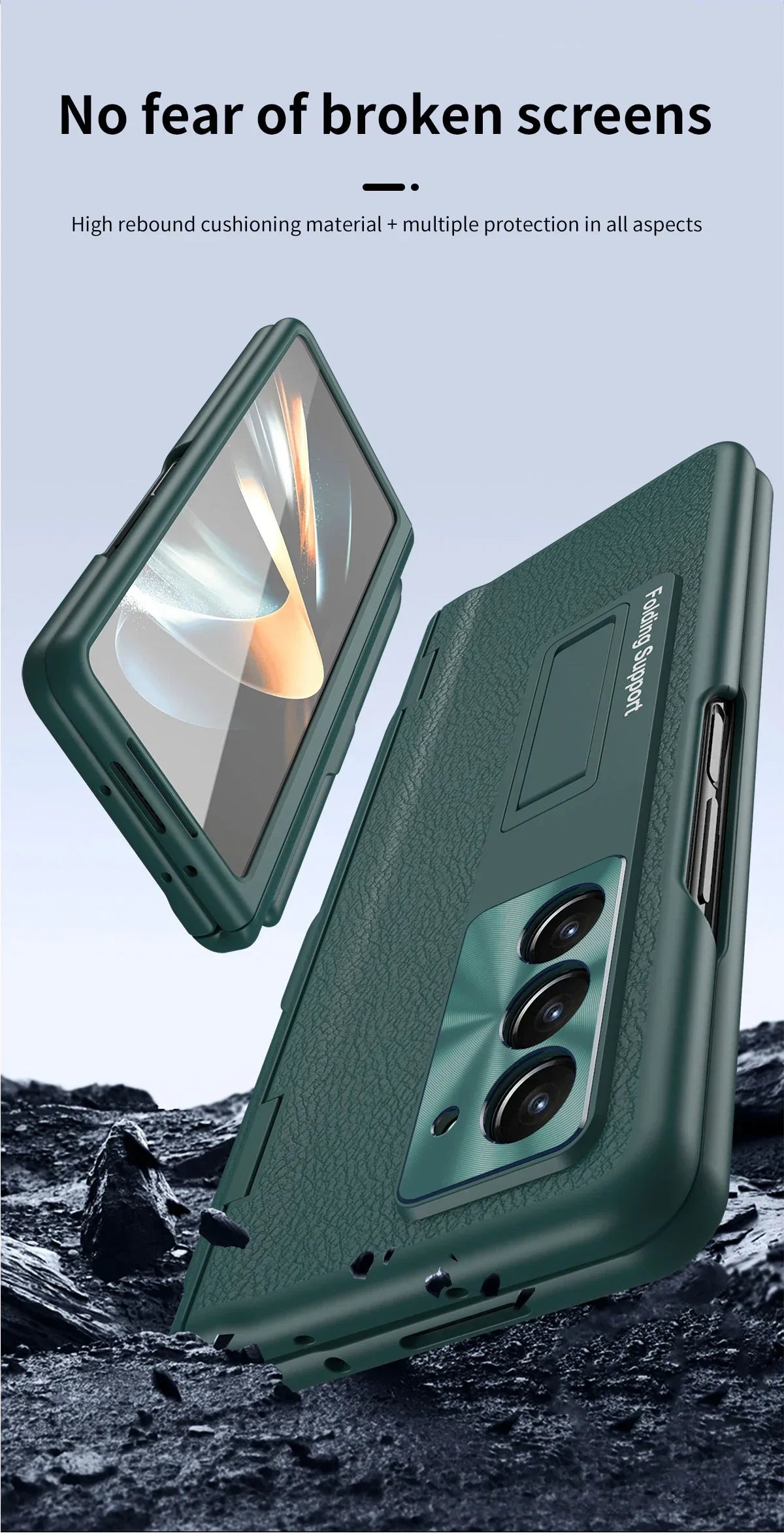 With Touch Pen Case For Samsung Galaxy Z Fold 5 Leather Hinge Fold 6 4 3 Screen Protector Tempered Film Folding Kickstand Cover