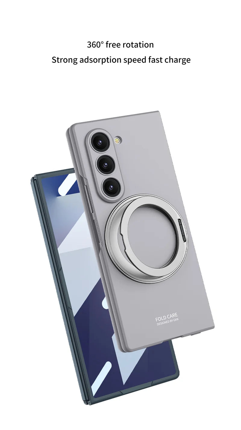 Matte Skin Feeling Magnetic Case For Samsung Galaxy Z Fold 7 3 4 5 6 Rotating bracket Magsafe Wireless Charger Slim PC Cover