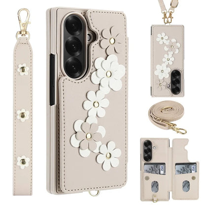 Long Lanyard Leather Wallet Card Slot Phone Case for Samsung Galaxy Z Fold 7 6 5 4 Wrist Strap Flip Purse Holder Cover Back Bag