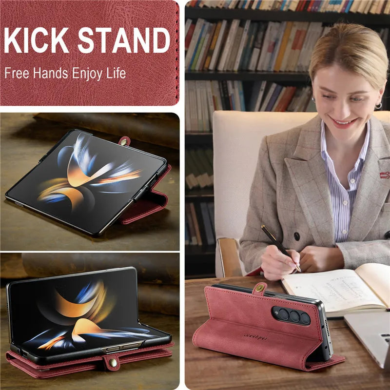 Retor Magnetic Leather Wallet Card Slots Phone Case for Samsung Galaxy Z Fold 7 6 5 4  Fold6 Fold5 Fold4 Flip Stand Cover Bag