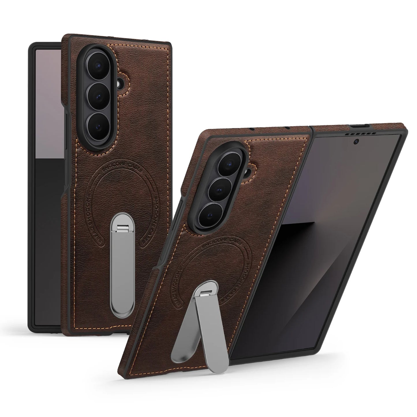 Fold 7 Strong Magnetic Phone Case for Samsung Galaxy Z Fold 7 6 5 4 3 Wireless Charging Metal Rotating Bracket Pu Leather Cover