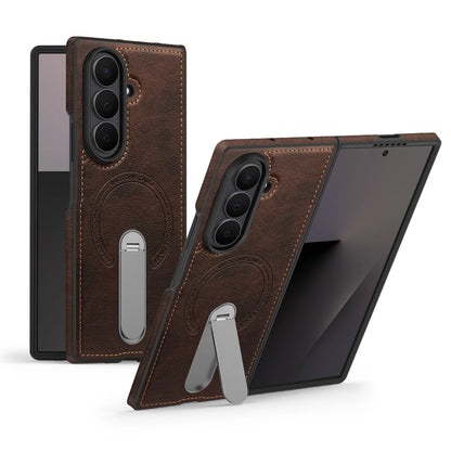 Fold 7 Strong Magnetic Phone Case for Samsung Galaxy Z Fold 7 6 5 4 3 Wireless Charging Metal Rotating Bracket Pu Leather Cover