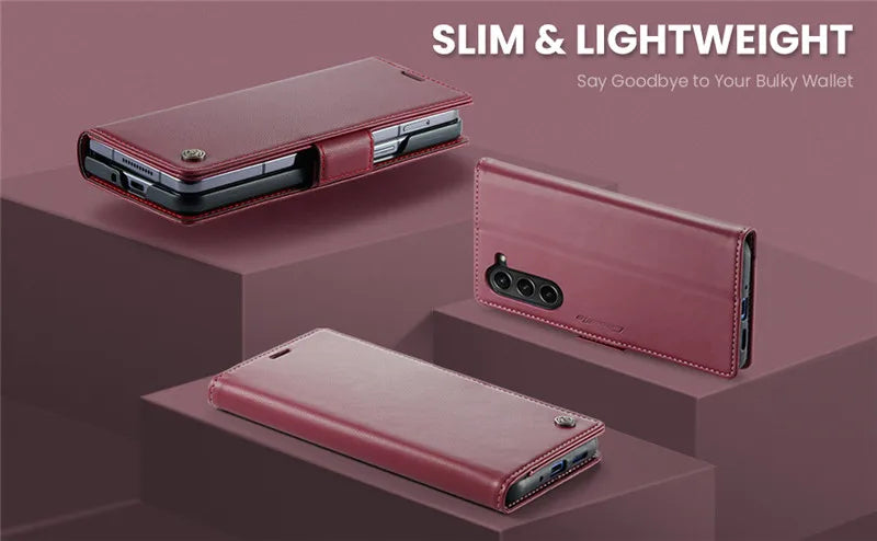 Luxury Magnetic Leather Wallet Multi Card Phone Case for Samsung Galaxy Z Fold 7 6 5 Fold6 Fold5 Shockproof Stand Cover Back Bag