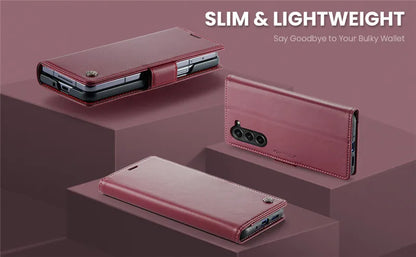 Luxury Magnetic Leather Wallet Multi Card Phone Case for Samsung Galaxy Z Fold 7 6 5 Fold6 Fold5 Shockproof Stand Cover Back Bag