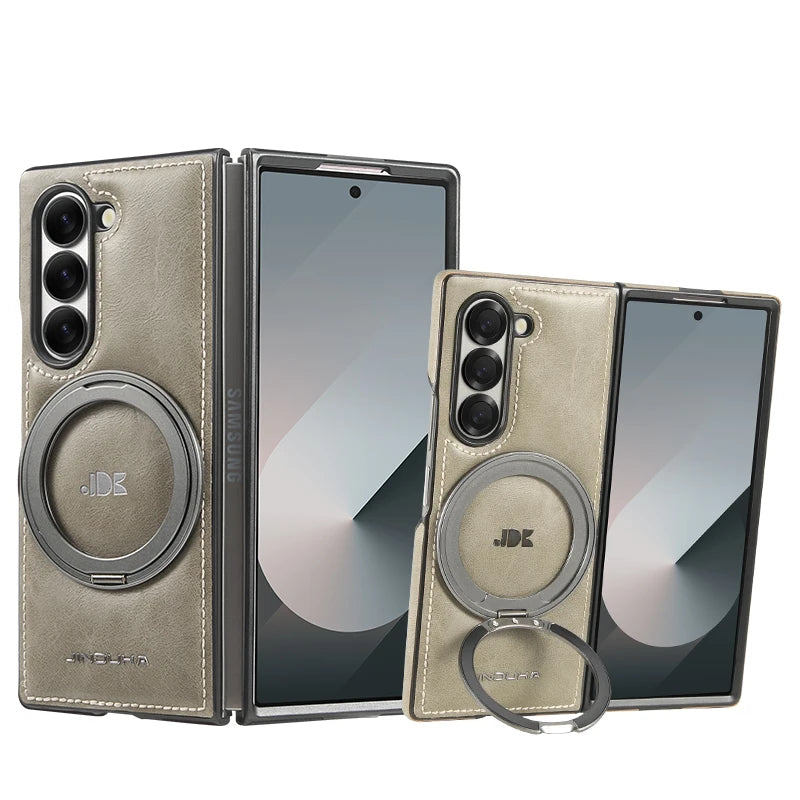 Z Fold7 Magnetic Electroplated Bracket Leather Flip Moblie Phone Case for Samsung Galaxy Z Fold 6 5 4 3 Protective Hard Cover