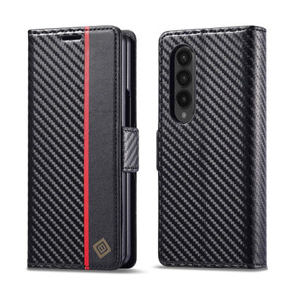 ZFold 7 Carbon Fiber Texture Phone Case for Samsung Galaxy Z Fold 7 6 5 4 3 W23 W22 5G Buckle Pu Leather Card Slot Holder Wallet