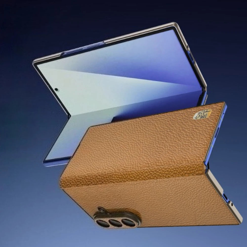 Genuine Cowhide Leather Phone Case for Samsung Galaxy Z Fold 7 Fold6 5 W24 W25 Fine Hole Lens Bumper Magnetic Suction Edge Cover