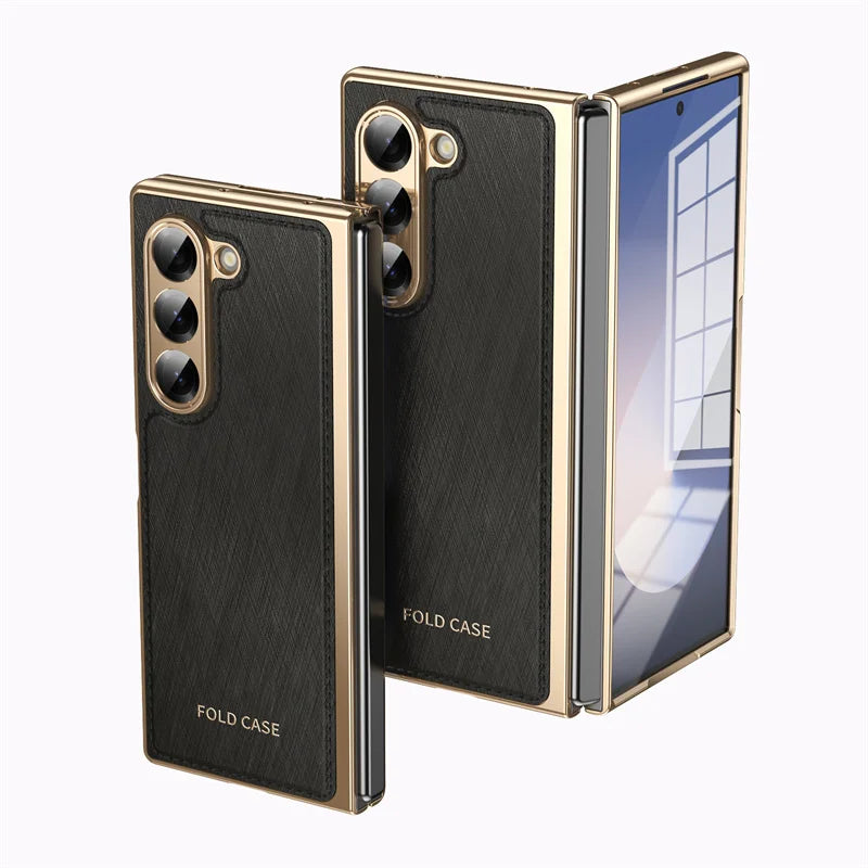 For Samsung Galaxy Z Fold 6 4 5 3 5G Case Ultra-Thin Leather Pattern All Inclusive Folding Screen Glass Film for Galaxy Z Fold6