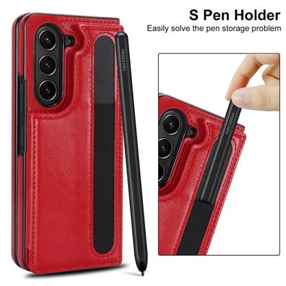 Pen Slot Leather Wallet Card Phone Case for Samsung Galaxy Z Fold 7 6 5 4 3 Fold6 Fold5 Fold4 Fold3 Retor Flip Stand Cover Etui
