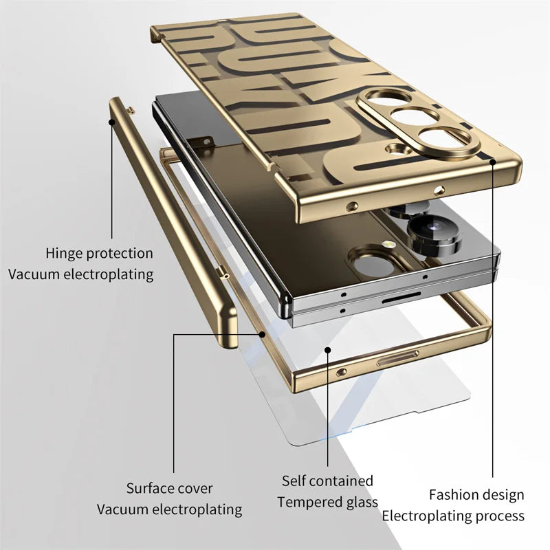 For Samsung Z Fold 3 4 5 6 5G Luxury Fashion Hinge Folding Phone Case For Samsung Z Fold 6 7 5G Trendy PC Back Cover Protective