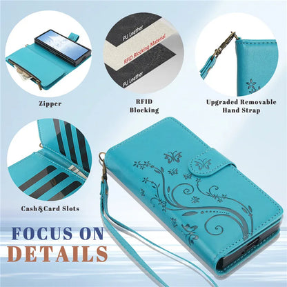 Lanyard Leather Zipper Wallet Multi Card Phone Case for Samsung Galaxy Z Fold 7 6 5 4 3 Fold6 Fold5 Fold4 Fold3 Flip Stand Cover