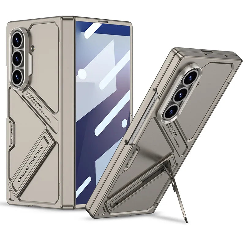 Magnetic Invisible Bracket Phone Case for Samsung Galaxy Z Fold 7 Fold7 Hinge/Screen Protection Film Slim Shockproof Hard Cover