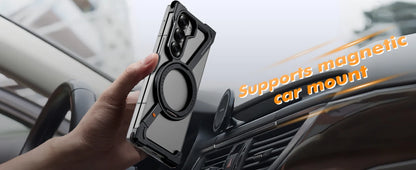 Oatsbasf Magnetic Phone Case for Samsung Galaxy Z Fold 6 5 Metal Slim Phone Protective Cover Shell with 360° Rotatable Stand