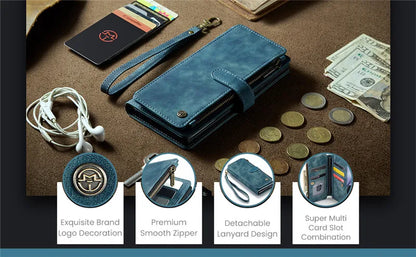 Luxury Lanyard Leather Zipper Wallet Card Phone Case For Samsung Galaxy Z Fold 7 6 5 4 Fold6 Fold5 Fold4 Purse Flip Stand Cover