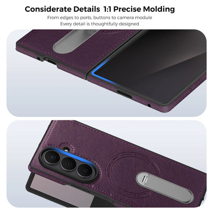 Fold 7 Strong Magnetic Phone Case for Samsung Galaxy Z Fold 7 6 5 4 3 Wireless Charging Metal Rotating Bracket Pu Leather Cover