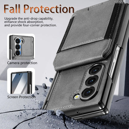 Stable Support Leather Magnetic Wallet Case for Samsung Galaxy Z Fold 7 ZFold 6 5 4 3 Tempered Glass with Hinge Protection Cover