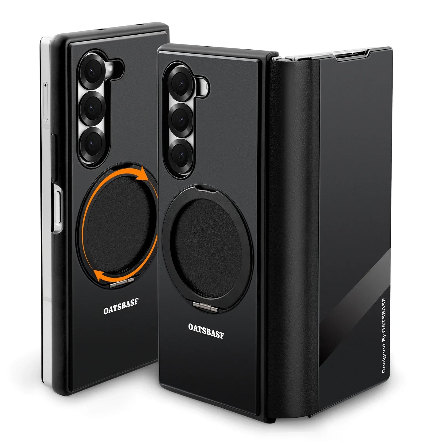 Case With Magsafe Kickstand 360° Rotatable Leather Full Body Protective Cover with Ring