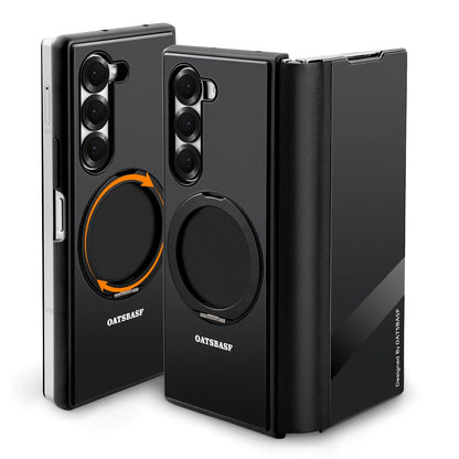 Case With Magsafe Kickstand 360° Rotatable Leather Full Body Protective Cover with Ring