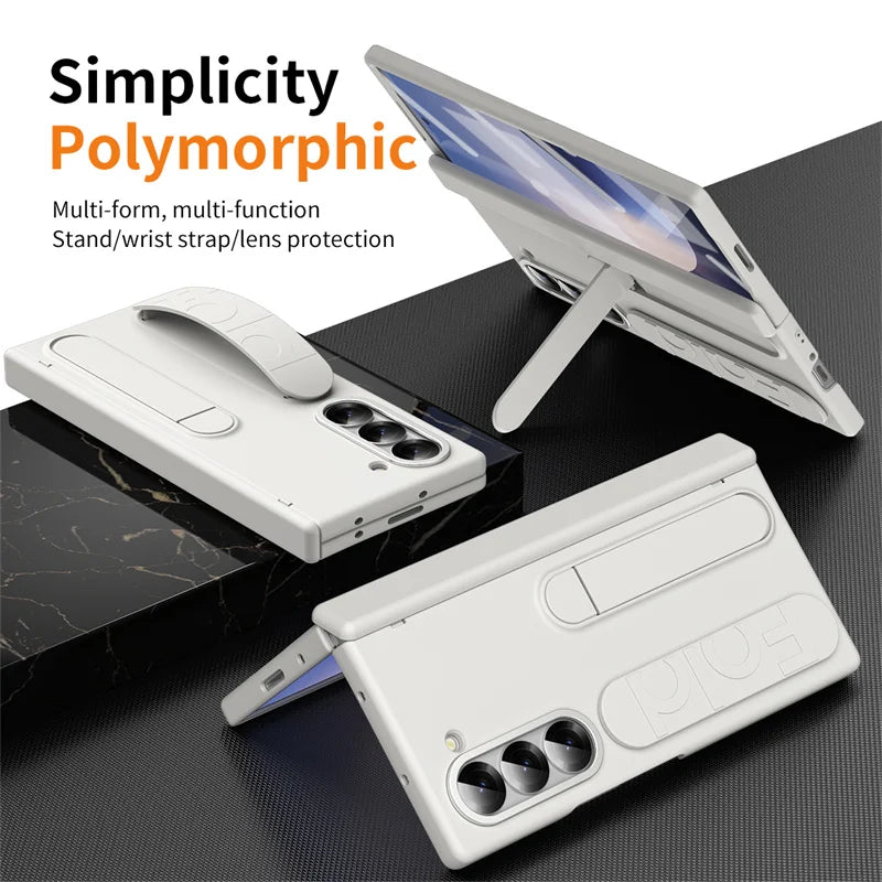 Hinge Wristband Holder Case for Samsung Galaxy Z Fold 7 6 5 4 3 5G With S Pen Slot Screen Glass Protective Cover For Z Fold 6