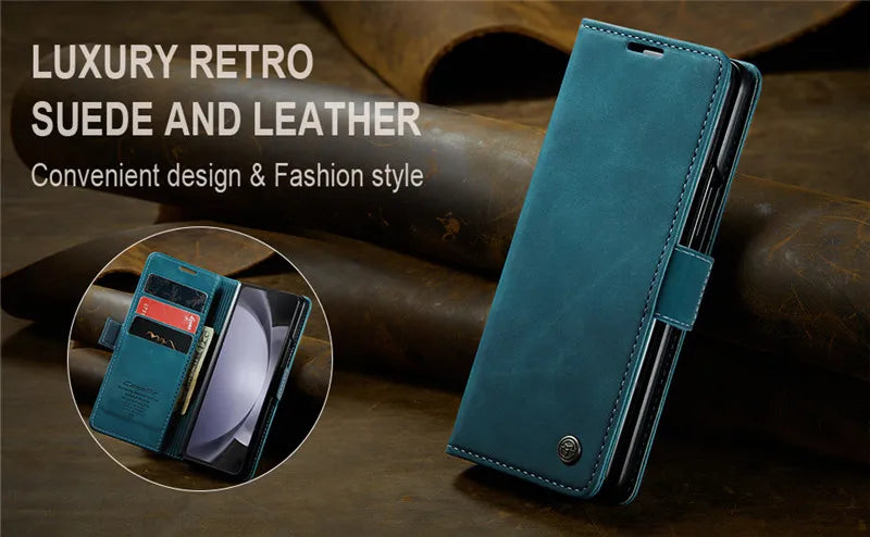 CaseMe Retor Leather Wallet Card Slot Phone Case for Samsung Galaxy Z Fold 7 6 5 4 Fold5 Fold6 Shockproof Flip Stand Cover Coque