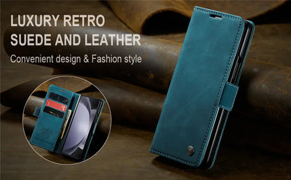 CaseMe Retor Leather Wallet Card Slot Phone Case for Samsung Galaxy Z Fold 7 6 5 4 Fold5 Fold6 Shockproof Flip Stand Cover Coque