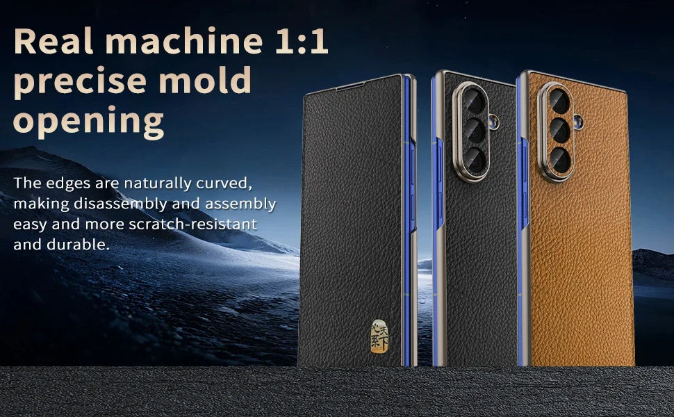 Genuine Cowhide Leather Phone Case for Samsung Galaxy Z Fold 7 Fold6 5 W24 W25 Fine Hole Lens Bumper Magnetic Suction Edge Cover