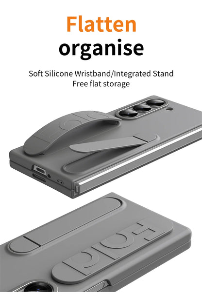 Luxury Wristband Invisible Bracket Case for Samsung Galaxy Z Fold 6 5 4 3 7 fold6 Hand Wrist Strap Folding Stand Silicone Cover
