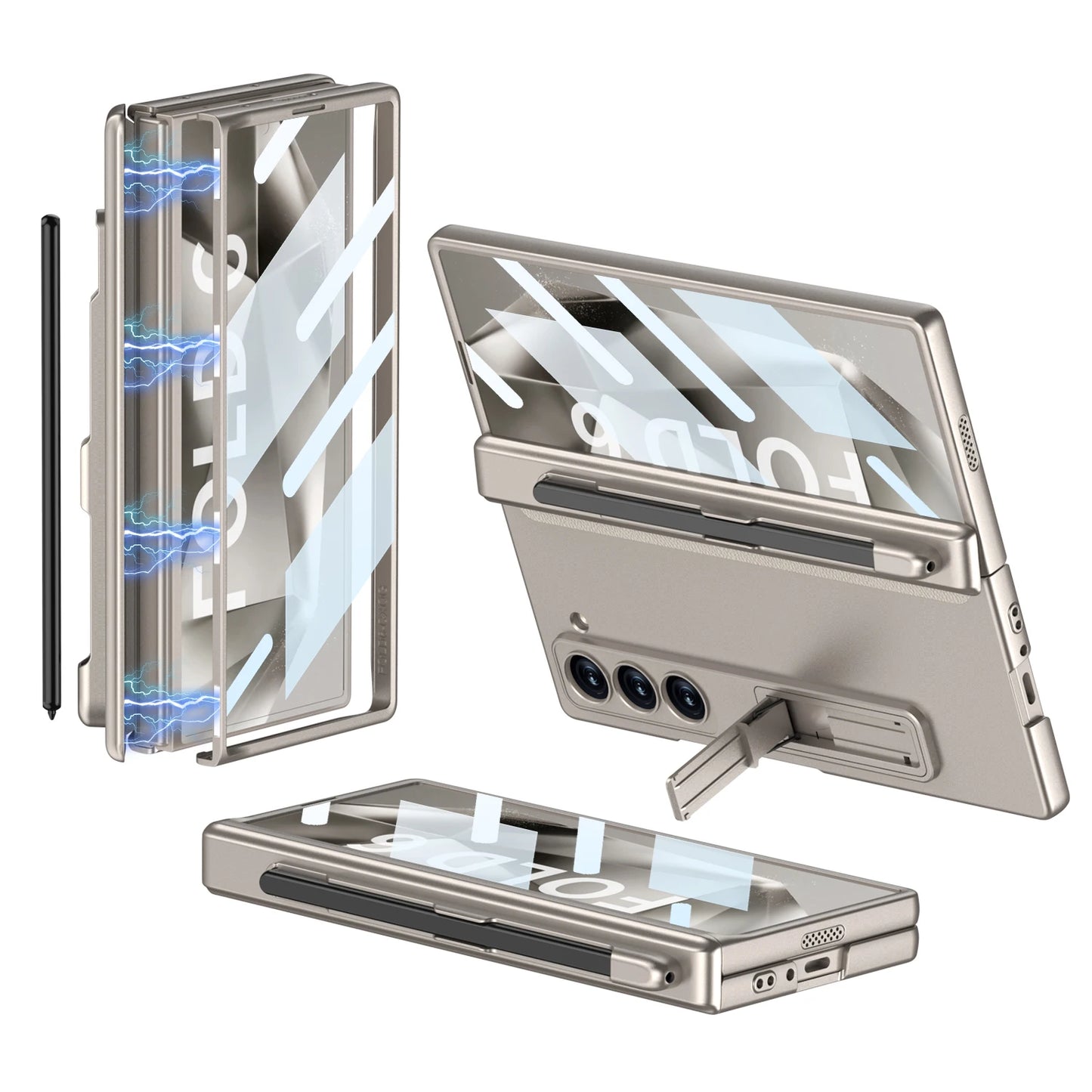 Hinge Protection Magnetic Pen Slot Cover For Samsung Galaxy Z Fold 6 5 4 3 5G Case Luxury Stand Hard PC Cover for Fold5 Fold6