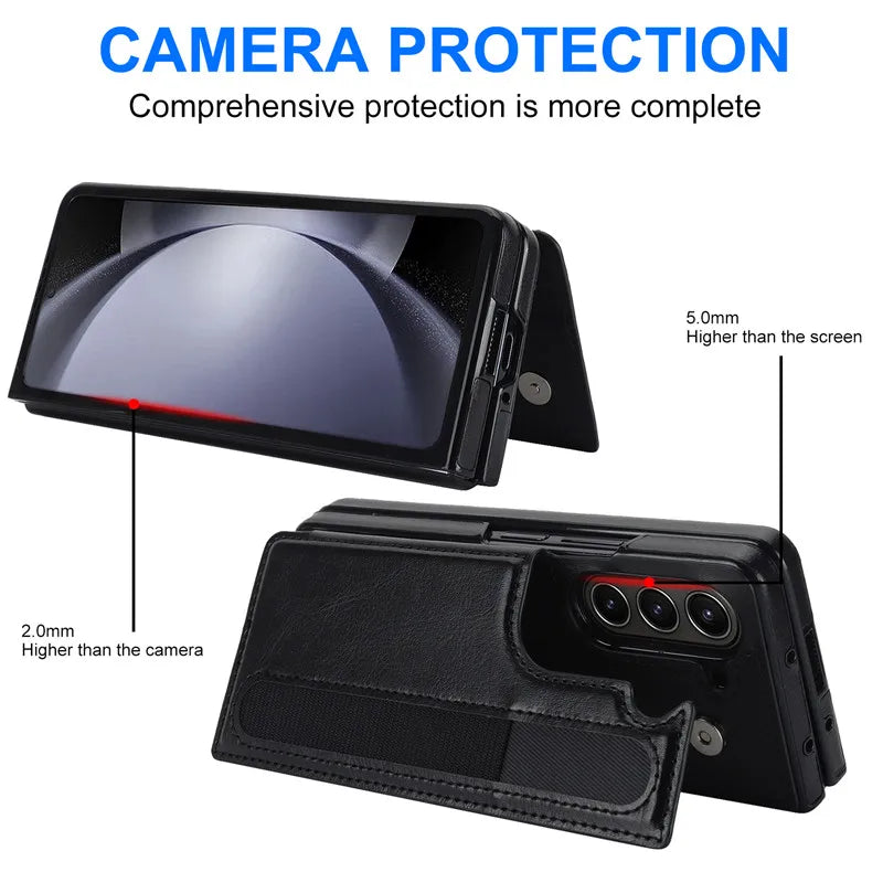 Pen Slot Leather Wallet Card Phone Case for Samsung Galaxy Z Fold 7 6 5 4 3 Fold6 Fold5 Fold4 Fold3 Retor Flip Stand Cover Etui