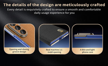 Genuine Cowhide Leather Phone Case for Samsung Galaxy Z Fold 7 Fold6 5 W24 W25 Fine Hole Lens Bumper Magnetic Suction Edge Cover