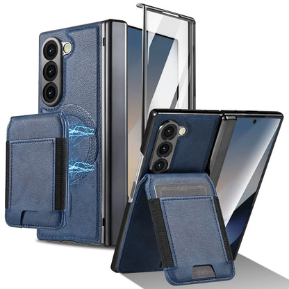 Stable Support Leather Magnetic Wallet Case for Samsung Galaxy Z Fold 7 ZFold 6 5 4 3 Tempered Glass with Hinge Protection Cover