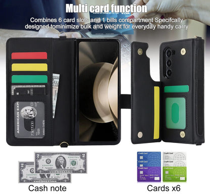 Ring Leather Zipper Wallet Card Slot Phone Case for Samsung Galaxy Z Fold 7 6 5 4 3 Shock Proof Flip Purse Holder Cover Hoesje