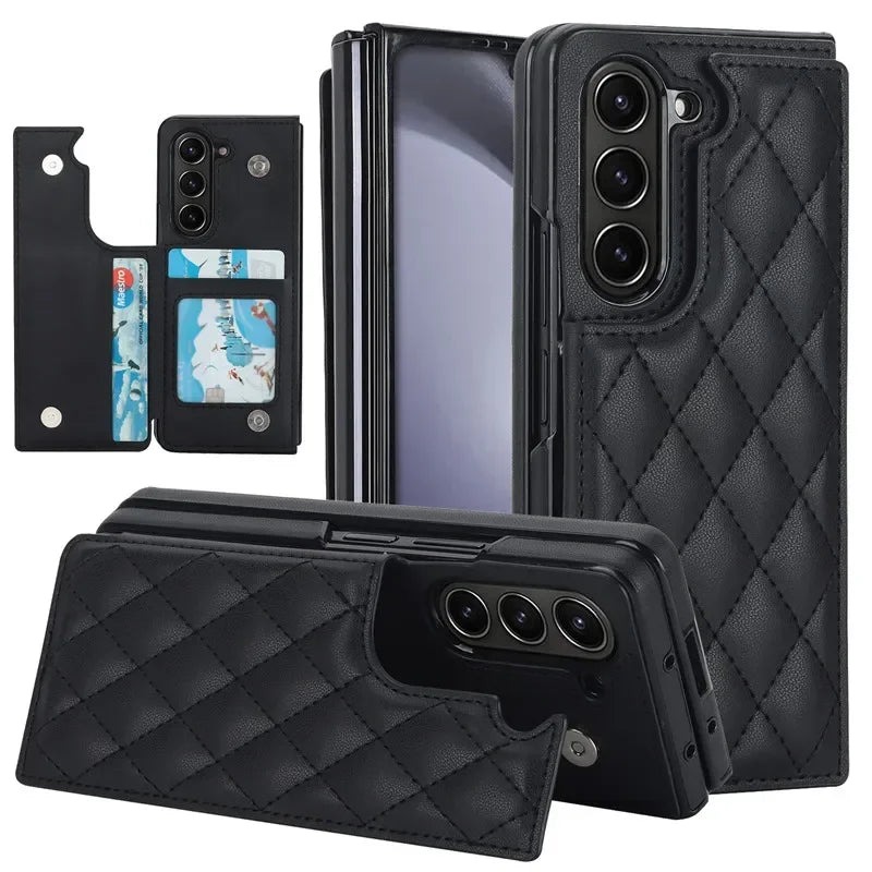 Leather Wallet Card Phone Case for Samsung Galaxy Z Fold 6 5 4 3 Fold6 Fold5 Fold4 Fold3 Shockproof Flip Stand Cover Hoesje Etui