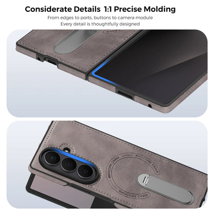 Fold 7 Strong Magnetic Phone Case for Samsung Galaxy Z Fold 7 6 5 4 3 Wireless Charging Metal Rotating Bracket Pu Leather Cover