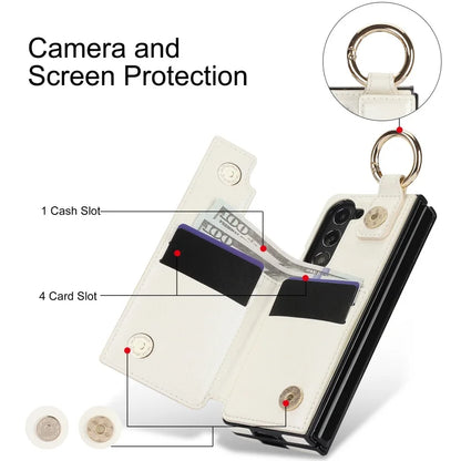 Ring Leather Zipper Wallet Card Slot Phone Case for Samsung Galaxy Z Fold 7 6 5 4 3 Shock Proof Flip Purse Holder Cover Hoesje