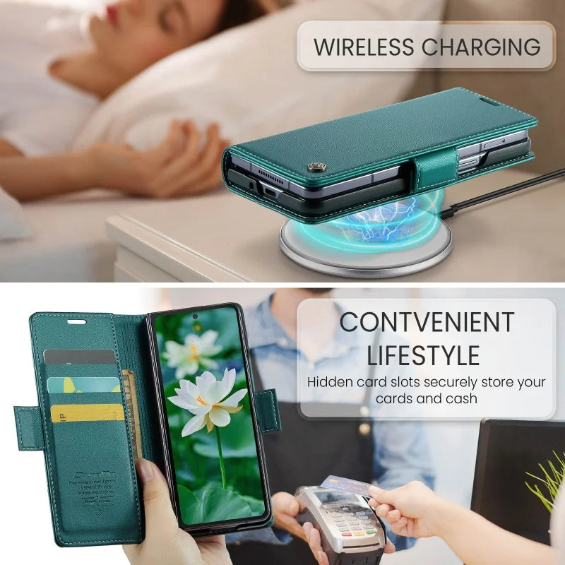 Luxury Magnetic Leather Wallet Multi Card Phone Case for Samsung Galaxy Z Fold 7 6 5 Fold6 Fold5 Shockproof Stand Cover Back Bag