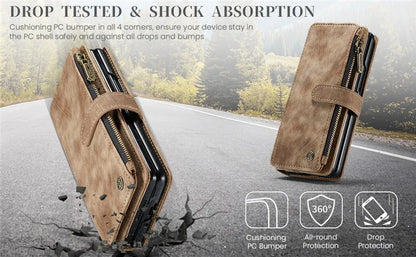 Luxury Lanyard Leather Zipper Wallet Card Phone Case For Samsung Galaxy Z Fold 7 6 5 4 Fold6 Fold5 Fold4 Purse Flip Stand Cover