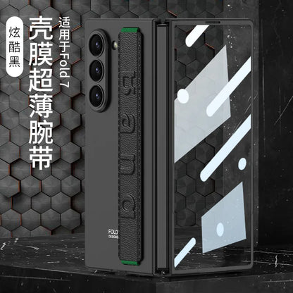 ZFold 7 High-end Screen Film+Phone Case for Samsung Galaxy Z Fold 7 6 Slim Elastic Wristband Wireless Charging Tough Pc Cover