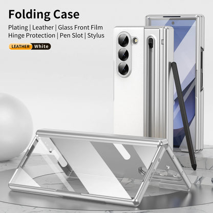 VIETAO For Samsung Galaxy Z Fold 7 Leather Phone Case With Hinge Protection, Z Fold 6 Case With Front Screen Film Protector+Pen