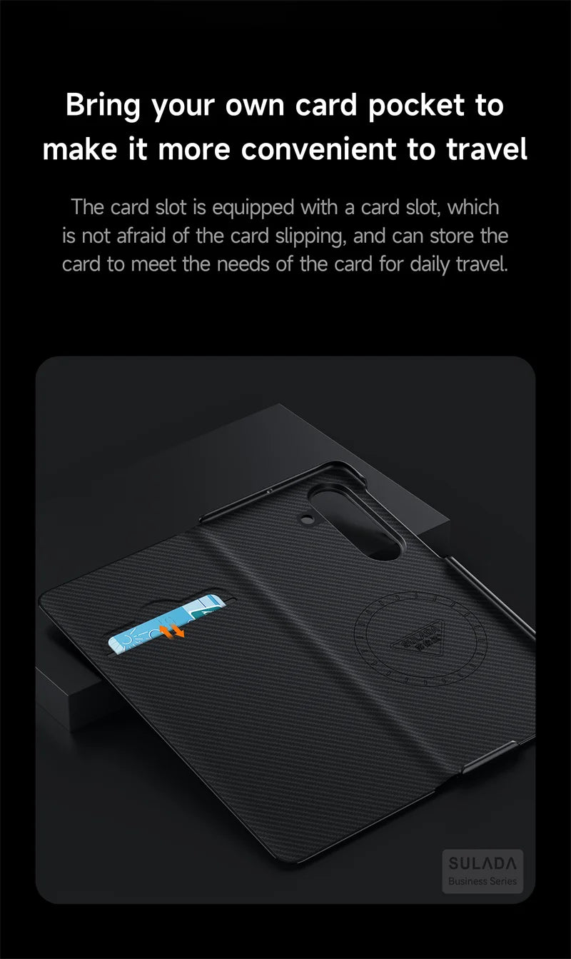 Carbon Fiber Magsafe Flip Case for Z Fold 7/6 – Leather Business Window View