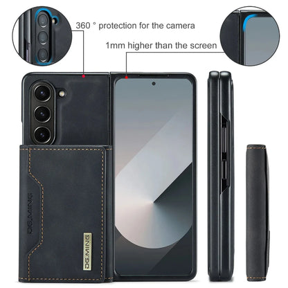 Z Fold 7 Phone Case for Samsung Galaxy Z Fold 6 5 4 3 Magnetic Detachable Metal Button Card Slot Bracket Wallet Pu Leather Cover